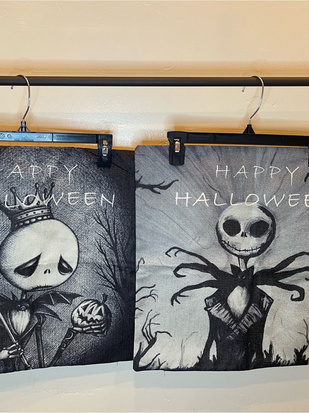 New set of 2 - 18x18 pillow covers mixed linen tweed material Jack skellington